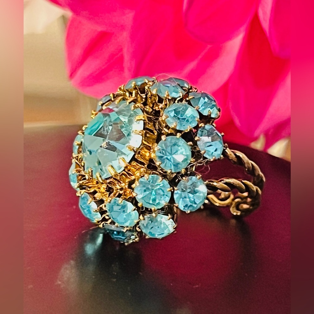 Ring Adjustable Western Germany Rhinestone Domed Cocktail Cluster